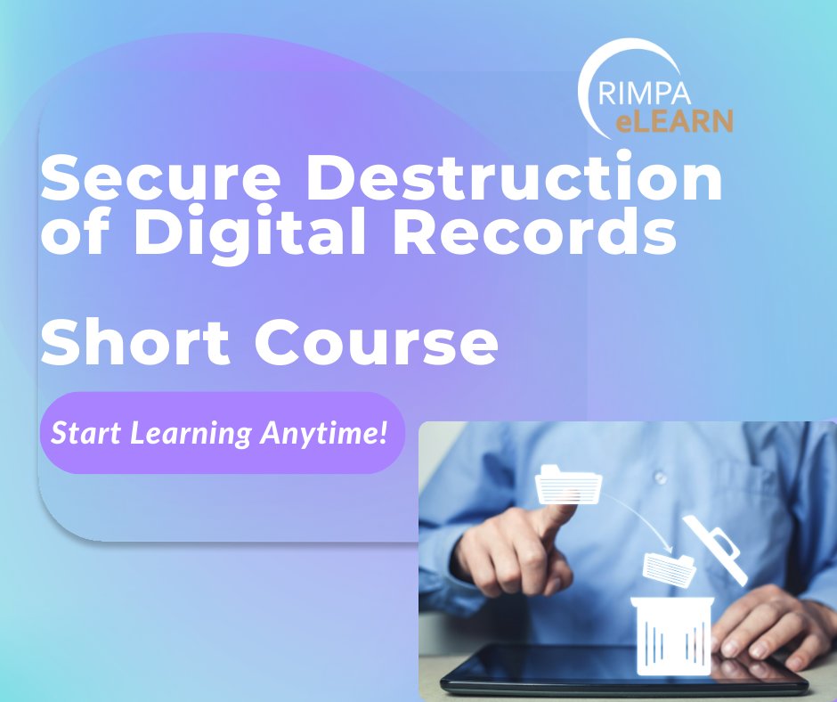 RIMPAGlobal's tweet image. 📢New Online Short Course | Secure Destruction of Digital Records 🔐💻

rimpa.com.au/product/online…

#digitalrecords #digitaldestruction #digital #informationmanagement