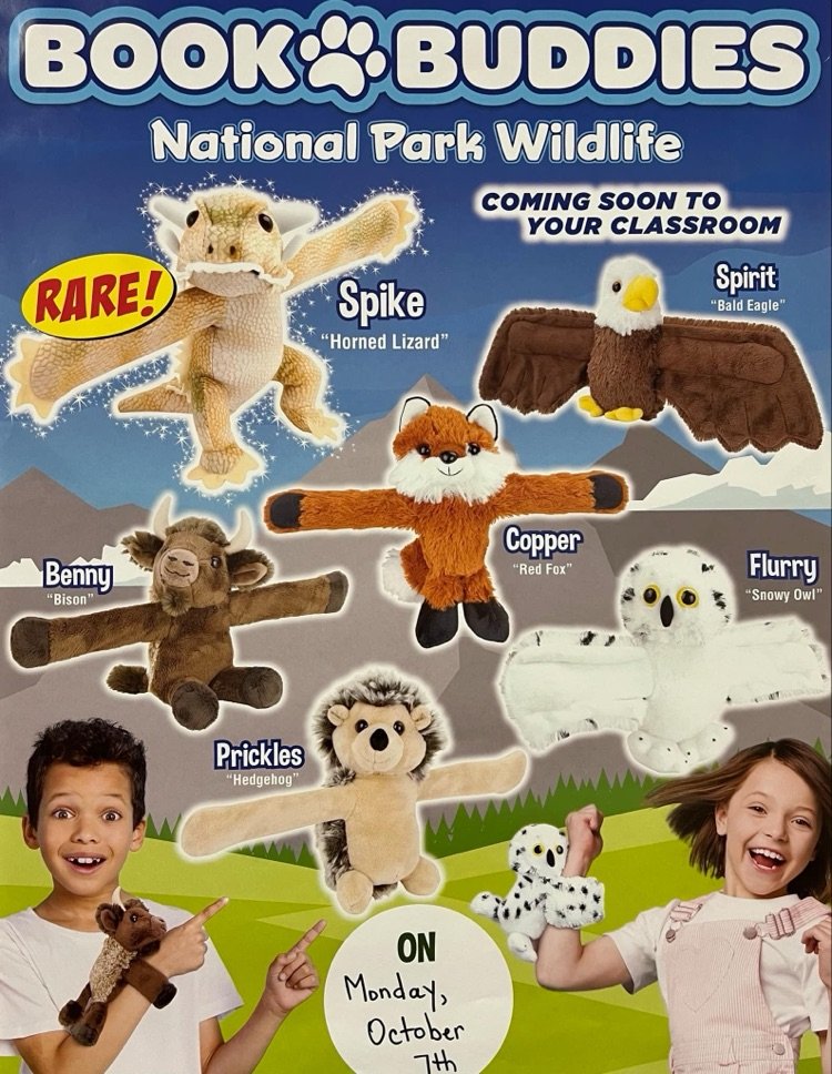 🤩🎉📕 Book buddies are back with National Park Wildlife hand huggers🦅🦊!!! 
Register your child now to win some amazing prizes 🤩🤩🤩
You can do so by registering on schoolstore.net follow the directions and receive your child’s unique code. Let’s do this 🙌🏼🎉🥇