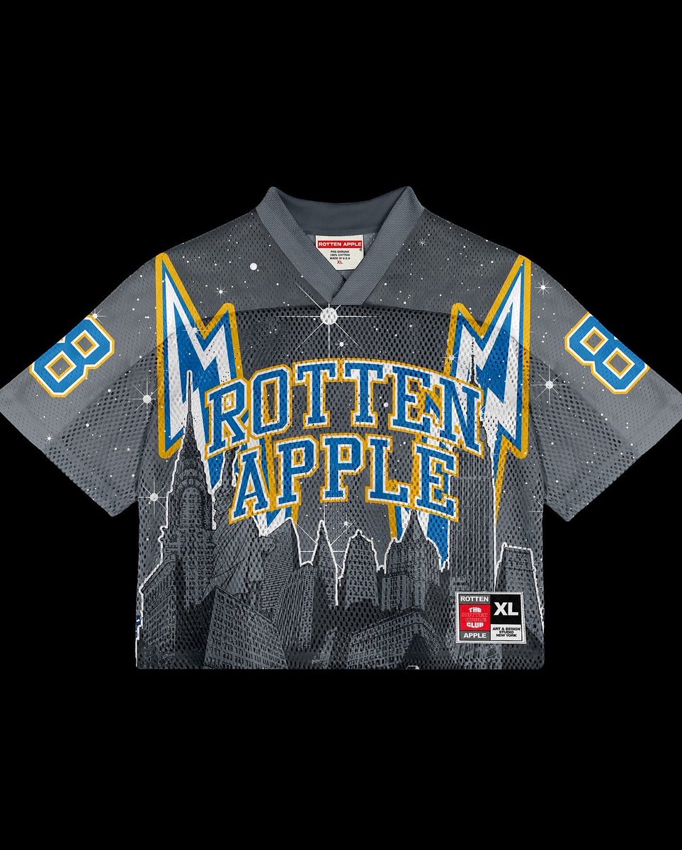 RottenAppleClub's tweet photo. ROTTEN APPLE “NYC” edition CROPPED JERSEYS . AVAILABLE NOW FOR PRE ORDERS  https://t.co/adLpZTO28Z https://t.co/sMgN5sngzO