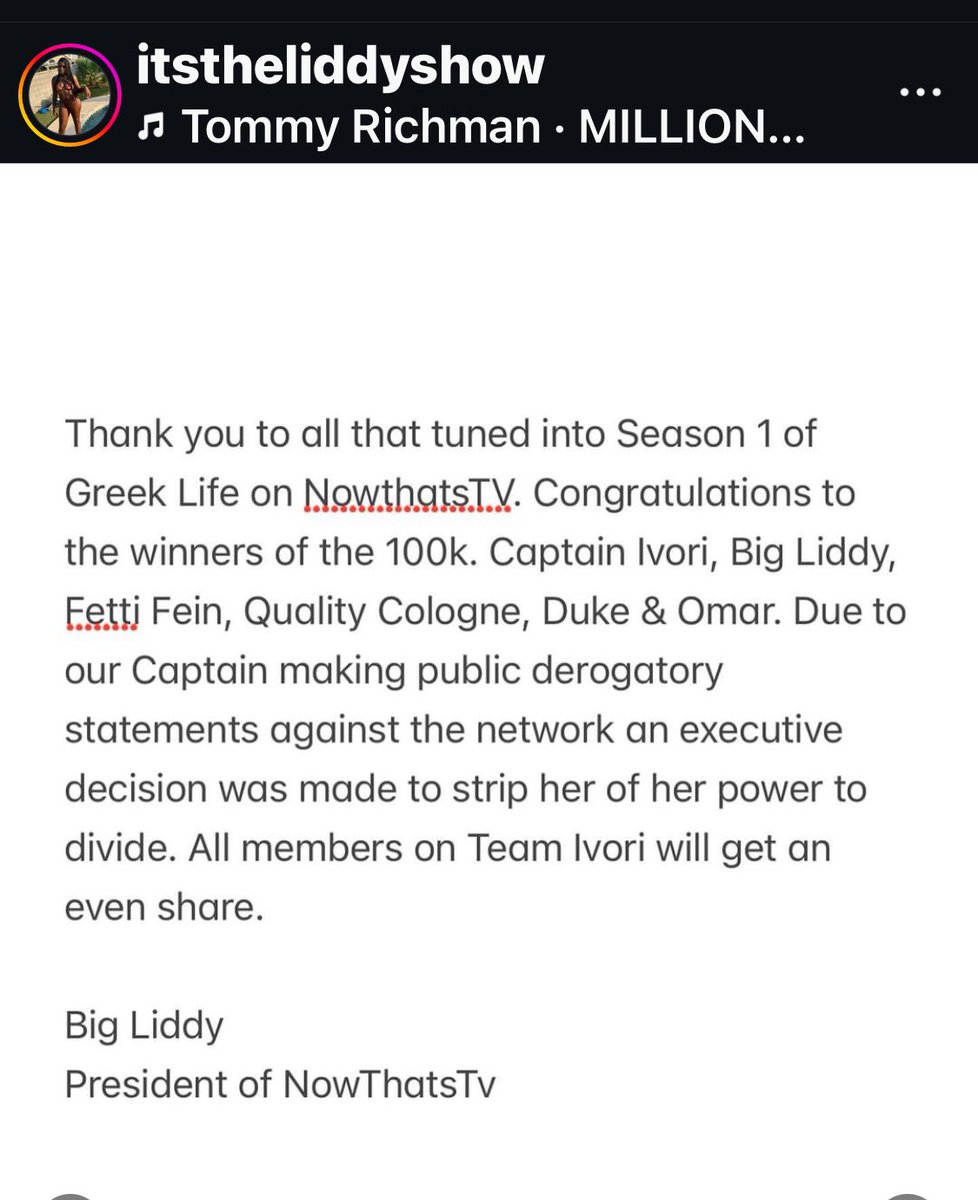BaddiesReality's tweet image. NowThatsTV’s president Liddy (@LiddyMechelle) announces Ivori no longer has power of  the $100K 💰 for talking about the network and it will be split equally between her #GreekLife winning team! 👀