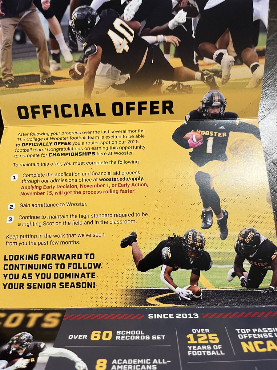 carterwolph1's tweet photo. After a great talk with @Coach_Colaprete I am proud to announce I have received my 4th official offer to continue my academic and athletic career at Wooster University. # GoScotts ⚫️🟡 https://t.co/loUOgyL0AJ