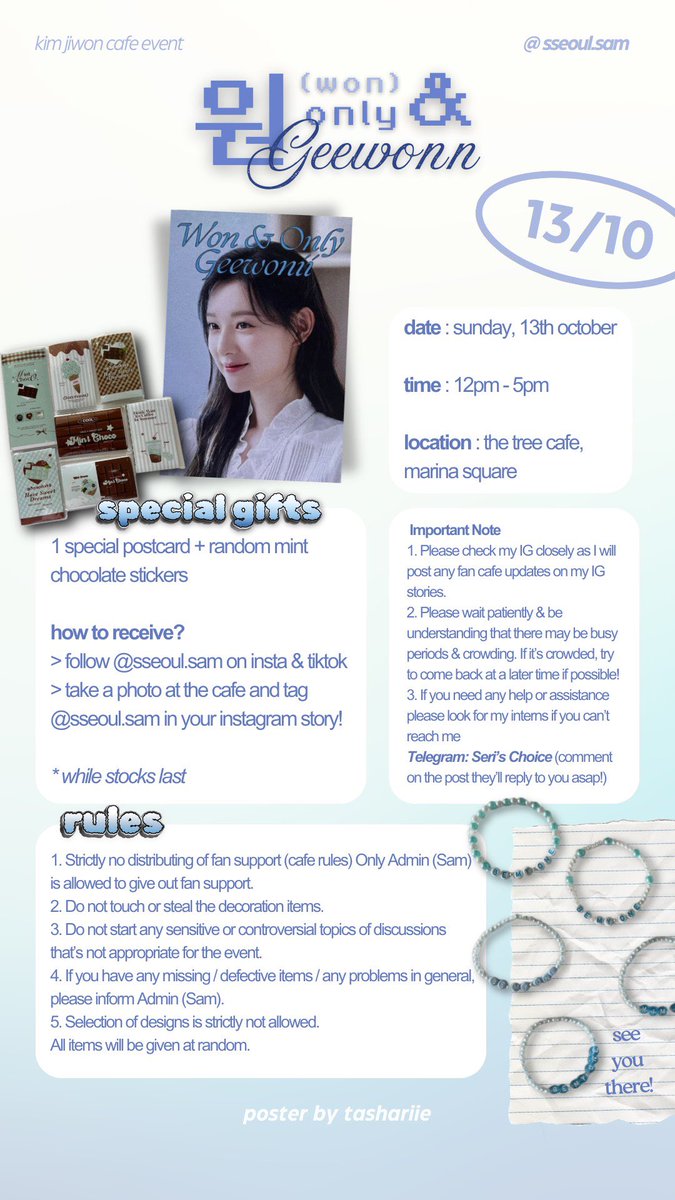 sseoulsam's tweet photo. 3 months of hard work & lots of money spent all for Jiwon 🍀 Hope to see you guys there 💙
📍The Tree Cafe (Marina Square)
⏰ 13 October 2024 (12pm-6pm)
#KIMJIWON #김지원 #金智媛 #queenoftears #kdrama #눈물의여왕 #kdramaedit #queenoftearsedit https://t.co/yC0LLxZlNZ