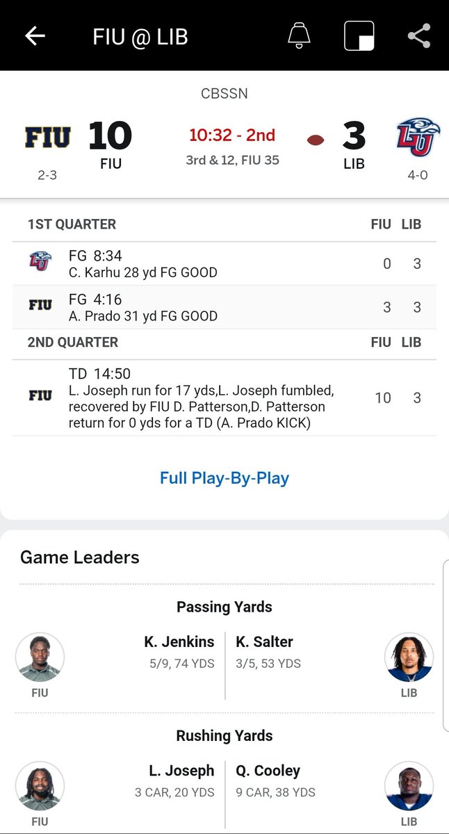 ray96saunders's tweet photo. @FanDuel_Support For the Single Game DFS slate for CFB game FIU vs LIB, you haven't awarded D. Patterson the fumble recovery for the TD as of yet. This is very impactful on the slate right now. Please assist. Please see photos. Thank you. https://t.co/uGSqRisguP