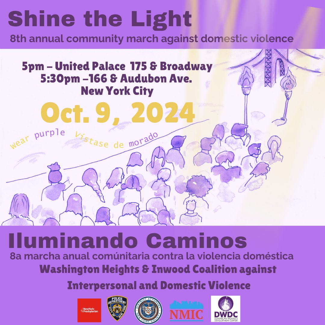 October is Domestic Violence Awareness Month. Join us as we denounce DV 💜 #ShinetheLight <a href="/NMICnyc/">NMIC #JustPay</a> <a href="/DWDCnyc/">DWDC</a> <a href="/nyphospital/">NewYork-Presbyterian</a> <a href="/ManhattanDA/">Alvin Bragg</a> <a href="/NYPDDV/">NYPD Dom. Violence</a>