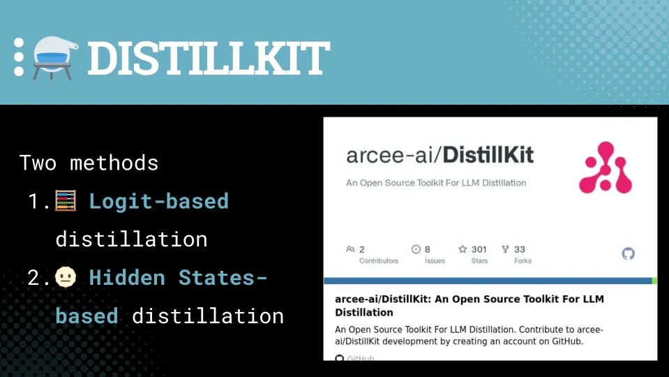 AIMakerspace's tweet image. What we built🏗️, shipped🚢 and shared🚀 last week: SuperNova: Distillation of Llama 3.1

🛣️ Learn LLM Engineering, step-by-step:

🚉 SFT
👍 DPO
🥪 Merging
⚗️ Distillation
🚇 Pretraining

Ready?  Start here: youtube.com/watch?v=dCU5Ox…

#SLM  #Distillation #ArceeSuperNova