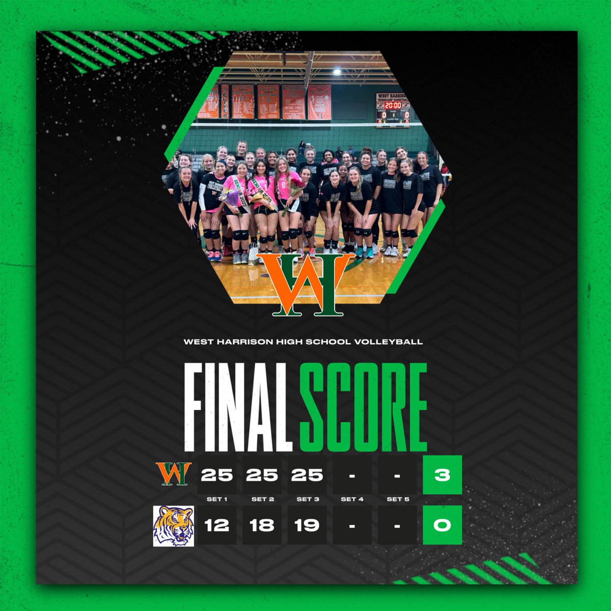 We got the brooms 🧹 🧹 🧹! Round 2, here we come! 🧡💚🏐#webelong