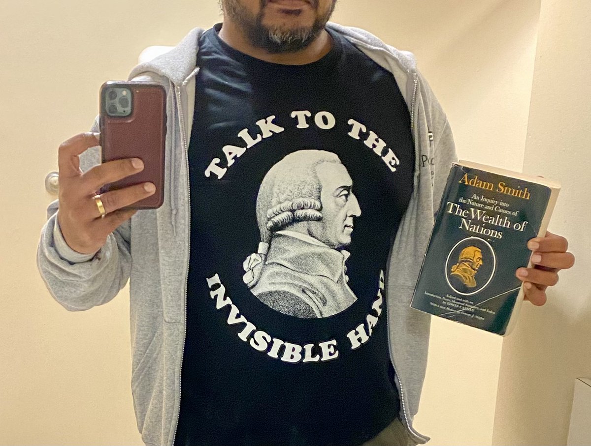 sahanorg's tweet photo. Lecture 3 - A bit of Econ history and then supply and demand 

So obviously it’s an #invisiblehand t-shirt for today (and I had students read price of  deer and beavers from the Wealth if Nations) https://t.co/1qRWZkUctr