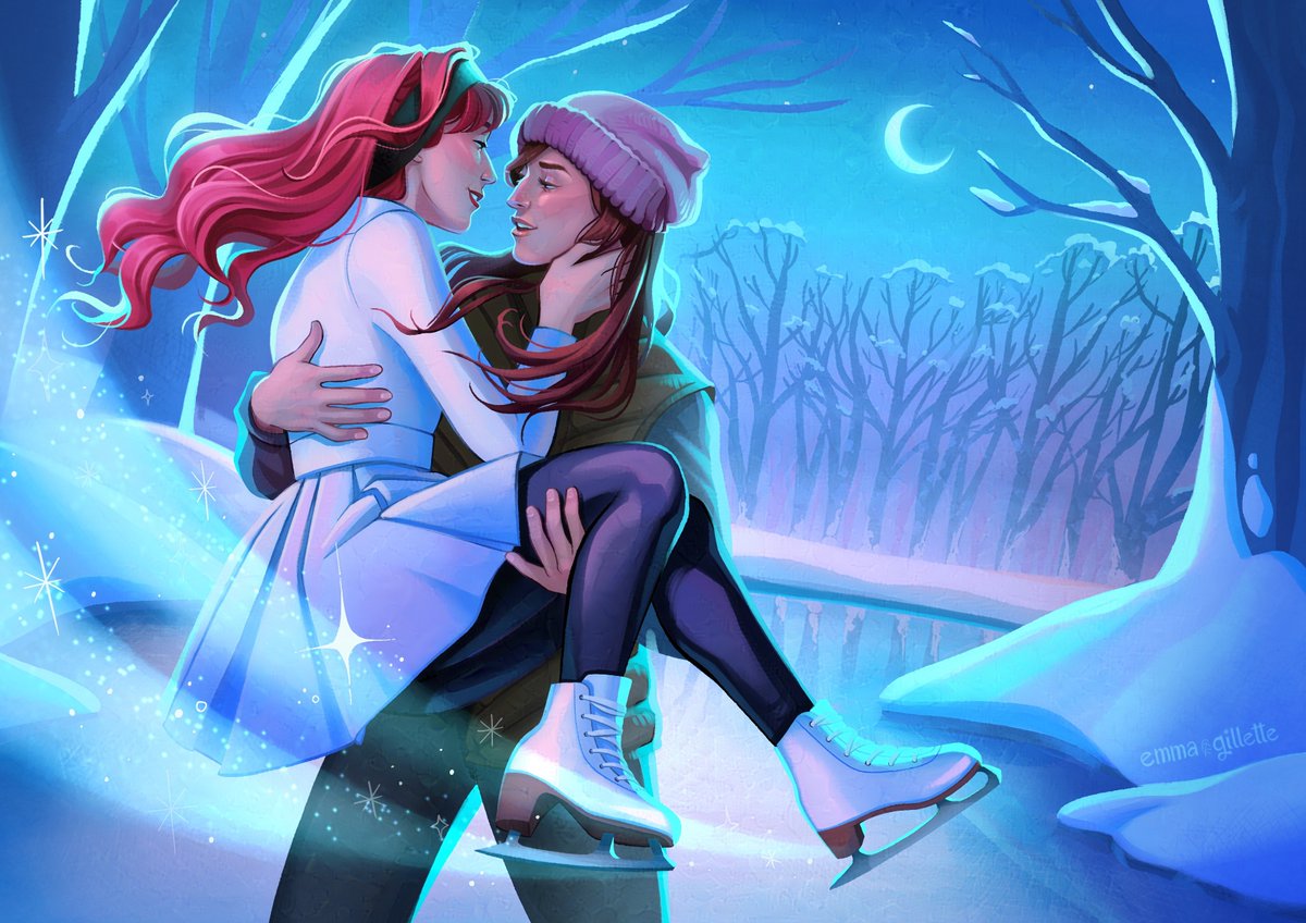 Happy Lesbian Day to Charlie Porter, my fearless, bighearted, impulsive af lesbian hockey hotshot turned pairs figure skater! ⛸️🏳️‍🌈🏒
IT'S A LOVE/SKATE RELATIONSHIP is available for preorder &amp; eARC request!
Cover art: Nicole Goux
Print art: Emma Gillette