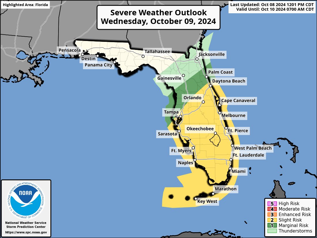 As bands from #Milton begin moving ashore tomorrow, conditions wll be favorable for tornado development, even far away from the expected landfall. Keep your alerts active on your phone and take immediate action if a warning is issued for your area.