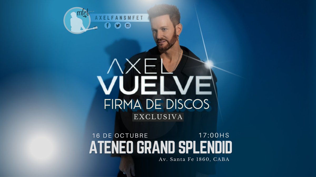 AxelFansMFET's tweet photo. Este 16 de Octubre tenemos Nuevo disco y firma de CD 🤩 no te lo podes perder #Vuelve @AxelOficial
▶️ https://t.co/8XnTVNXPrs https://t.co/krLuAXWoeB