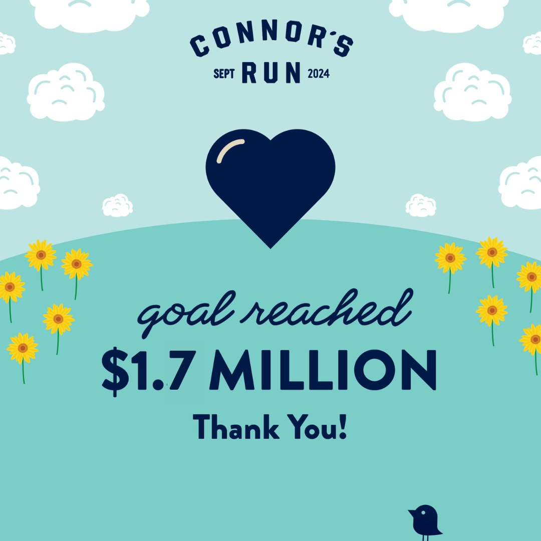A big-hearted THANK YOU to everyone who made this happen. 

Over $1.7 million raised during our 2024 Connor's Run campaign, to help change the odds for young people impacted by brain cancer.

connorsrun.com