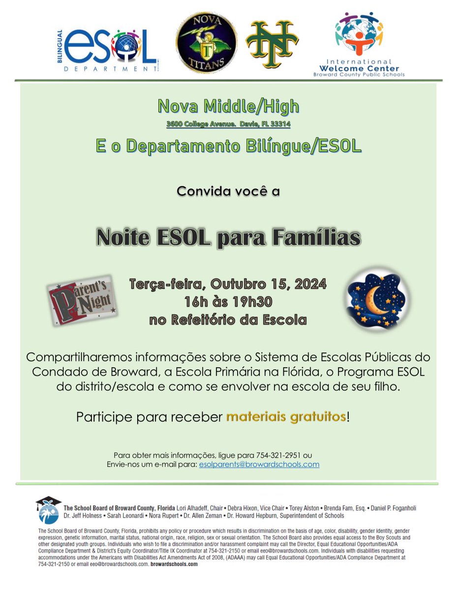 Nova High School (@novahsofficial) on Twitter photo YOU’RE INVITED, <a href="/NovaMiddleTitan/">Nova Middle School</a> & High Titan Families! Join us for ESOL Family Engagement Night on October 15th at 6 PM. You don’t want to miss this! 😱 We have lots of information and free resources to share with you and your children! See you there! 💚💛 #1TITAN-NATION YOU’RE INVITED, <a href="/NovaMiddleTitan/">Nova Middle School</a> & High Titan Families! Join us for ESOL Family Engagement Night on October 15th at 6 PM. You don’t want to miss this! 😱 We have lots of information and free resources to share with you and your children! See you there! 💚💛 #1TITAN-NATION