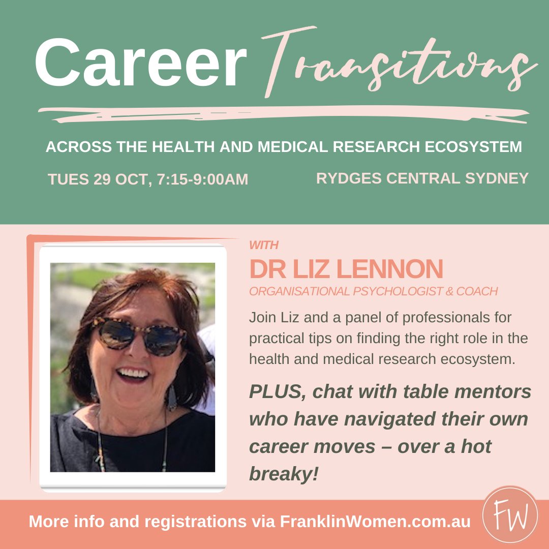 Are you curious about career paths in health &amp; medical research and how to successfully transition into these roles? Join us at #FWCareerTransitions in Syd on 29 Oct ✨

We've asked some very fab #WomenInSTEMM to share their top tips with us. More deets 👉franklinwomen.com.au/event/career-t…