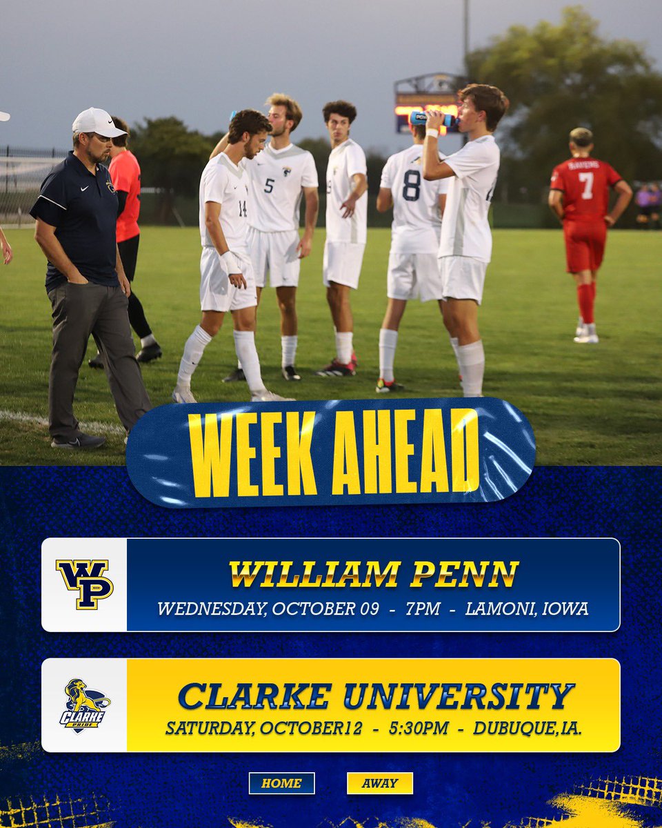 GUMENSSOCCER's tweet image. This week’s schedule is set! Your Yellow Jackets take on William Penn and Clarke University for two more conference games. ⚽️ Let’s keep the momentum going!  #YellowJackets #ConferenceGames #RiseWithUs #WeAreGraceland