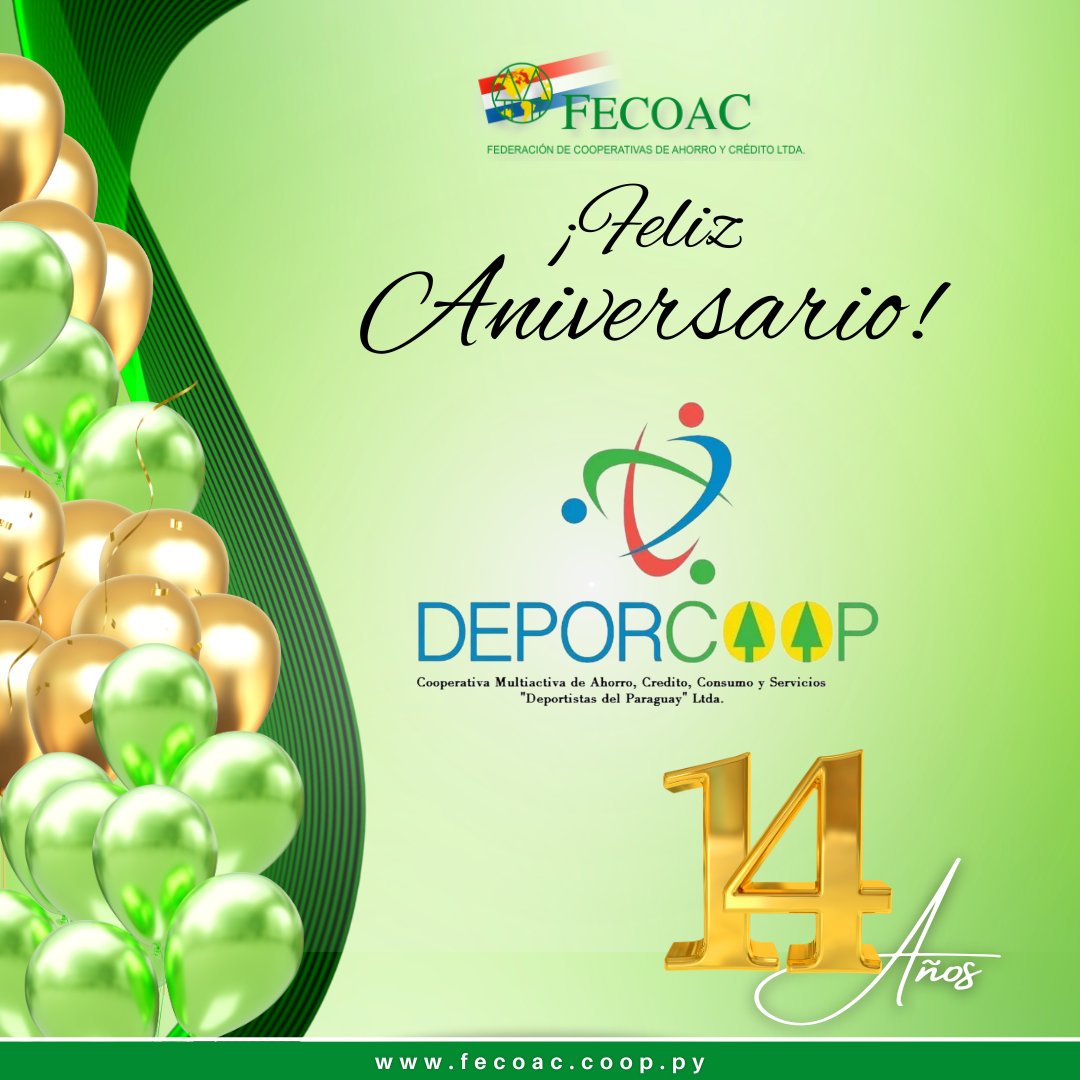 fecoacpy's tweet image. Feliz Aniversario DEPORCOOP Ltda. Muchas Felicidades por los 14 años de vida institucional al servicio de sus asociados!!. #fecoacpy