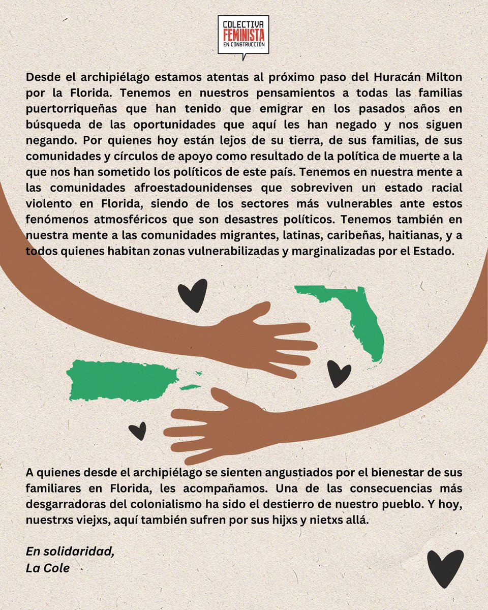 A quienes desde el archipiélago se sienten angustiados por el bienestar de sus familiares en Florida, les acompañamos.

En solidaridad, 
La Cole
🤍