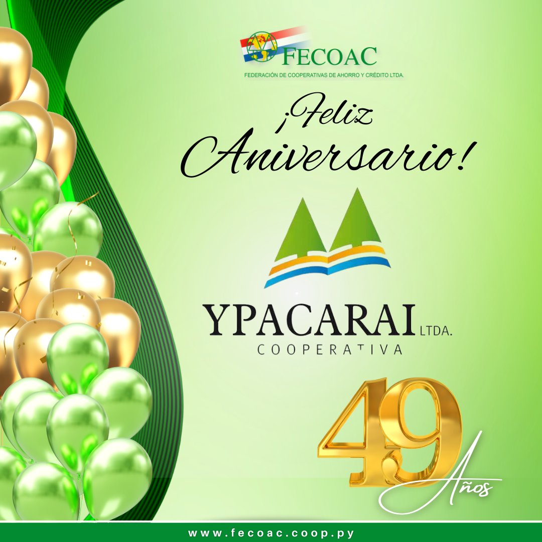 fecoacpy's tweet image. Feliz Aniversario Cooperativa Ypacarai Ltda. Muchas Felicidades por los 49 años de vida institucional al servicio de sus asociados!!.
#fecoacpy