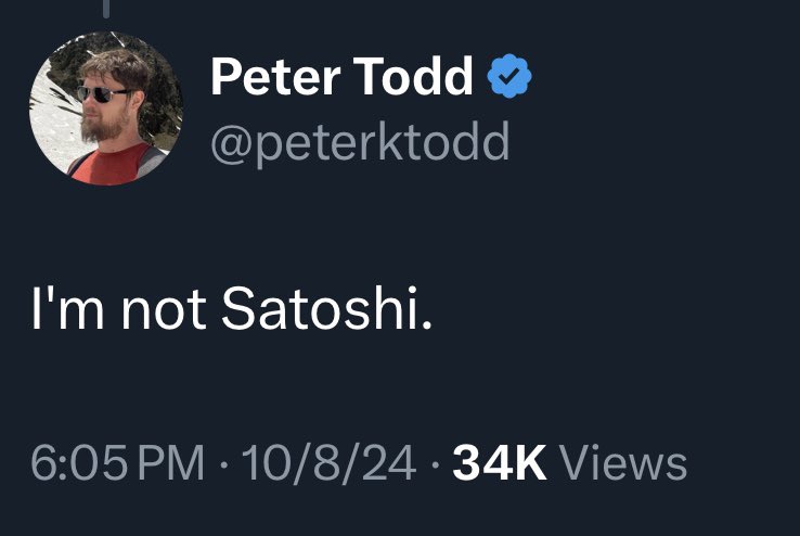 NEW: Peter Todd denies HBO’s claim that he is #Bitcoin creator Satoshi Nakamoto.
