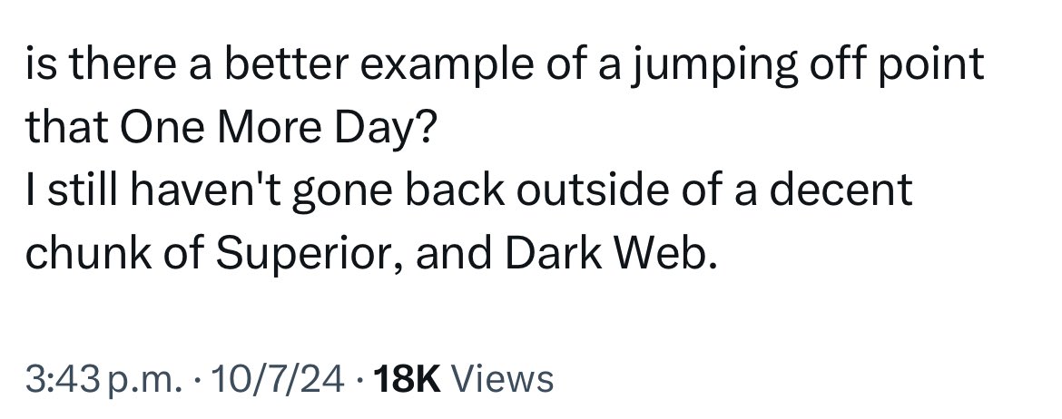 MagnetoRocks's tweet photo. I mean it would be a really weird jumping off book because Spider-Man comics were mostly quite bad for two decades beforehand and then improved dramatically in quality for a few years afterwards https://t.co/xyYcPAPT8h