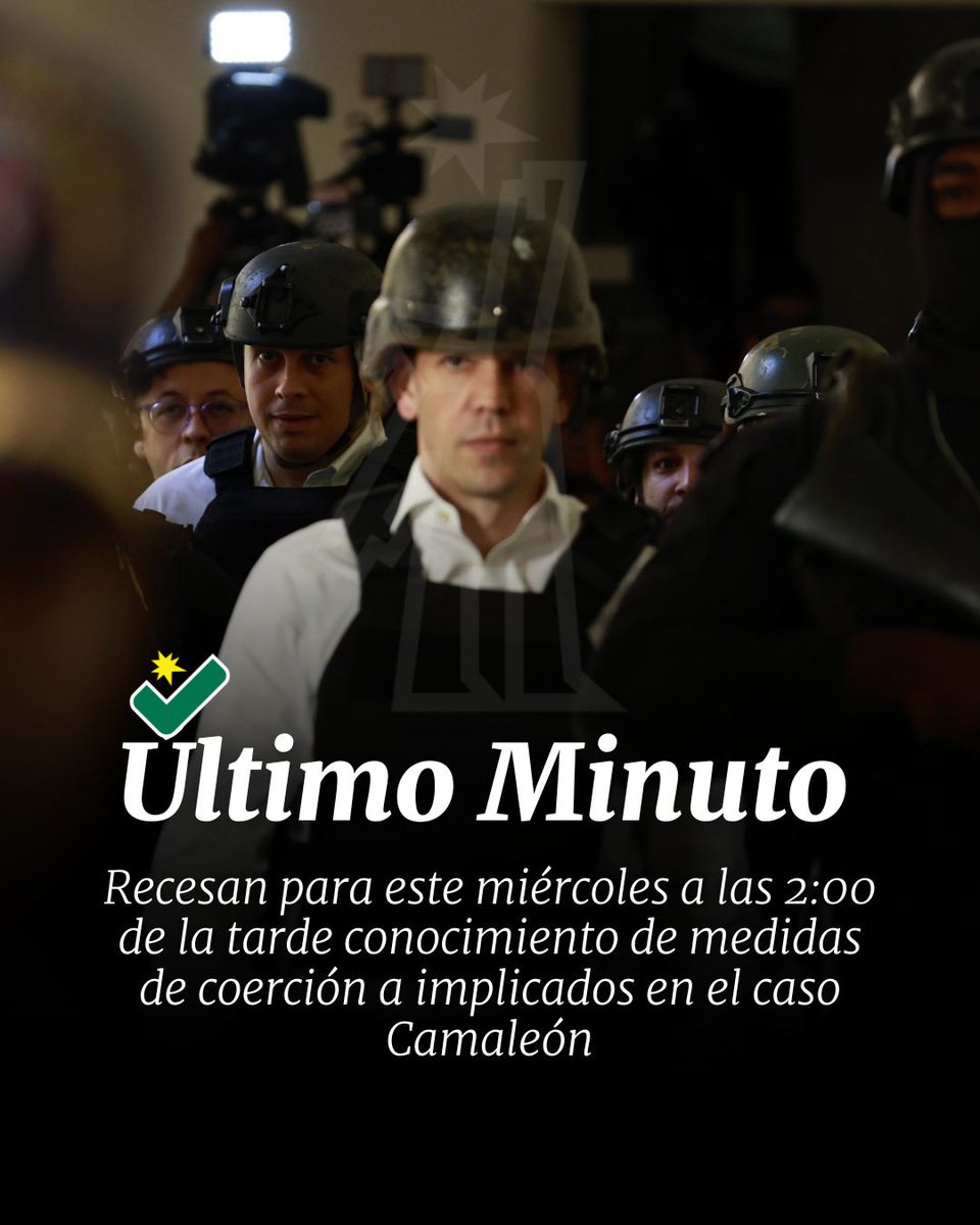 DiarioLibre's tweet image. 🔴 | #ÚltimoMinutoDL | Recesan para este miércoles a las 2:00 de la tarde conocimiento de medidas de coerción a implicados en el caso Camaleón

#DiarioLibre #ActualidadDL #JusticiaDL #Intrant #Semáforos #HugoBeras #JochiGómez #CasoCamaleon
