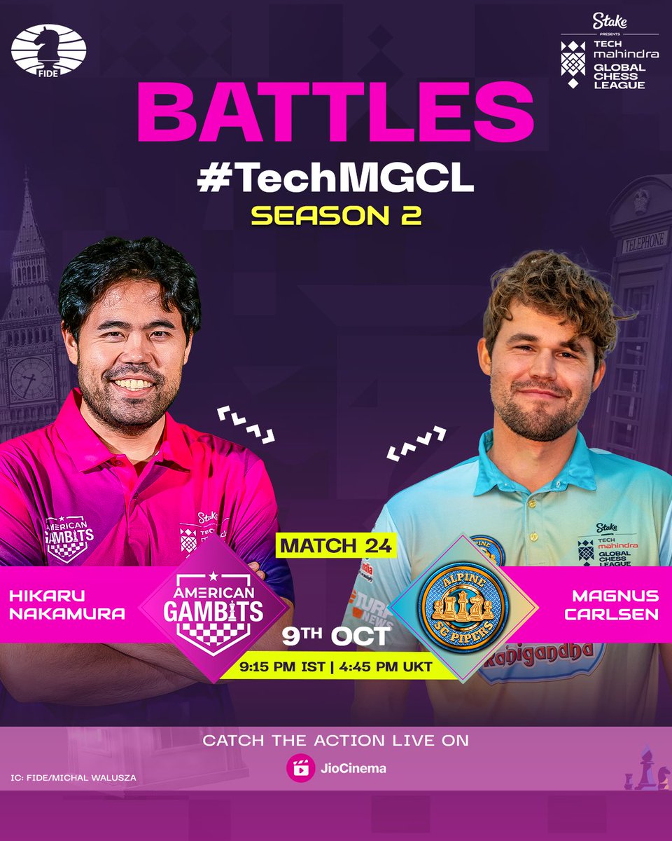 GCLlive's tweet photo. Day 𝟕, but the thrill only keeps increasing 𝟐-folds 💪
We're inching closer to the final, so don't miss a single moment of class 😎 Watch #TechMGCL Season 2 starting 5:30pm IST onwards 🙌
#TheNextMove #PBGvUMM #GGvTCK #AGvSG
@FIDE_chess https://t.co/K22YJJfgtb