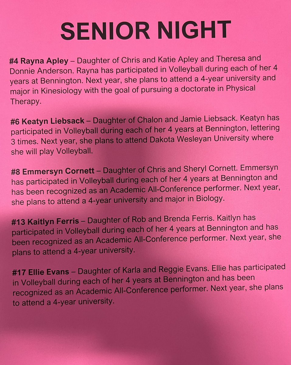 <a href="/BadgerVolleybal/">BHS Volleyball</a> takes down a tough Standing Bear team on Senior night 3-1! Thank you Seniors! #WeAreBPS