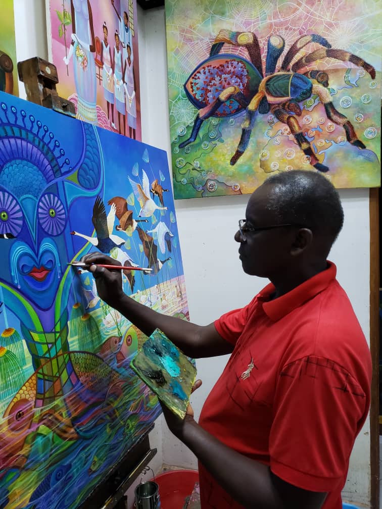 We're proud to feature Banadda Godfrey at AKAA 2024 in Paris! His iconic works are a testament to his mastery of color and form, drawing deep inspiration from African heritage and mythology. Visit us at booth C13 at Le Carreau du Temple! #AKAA2024 #UmojaArtGallery
