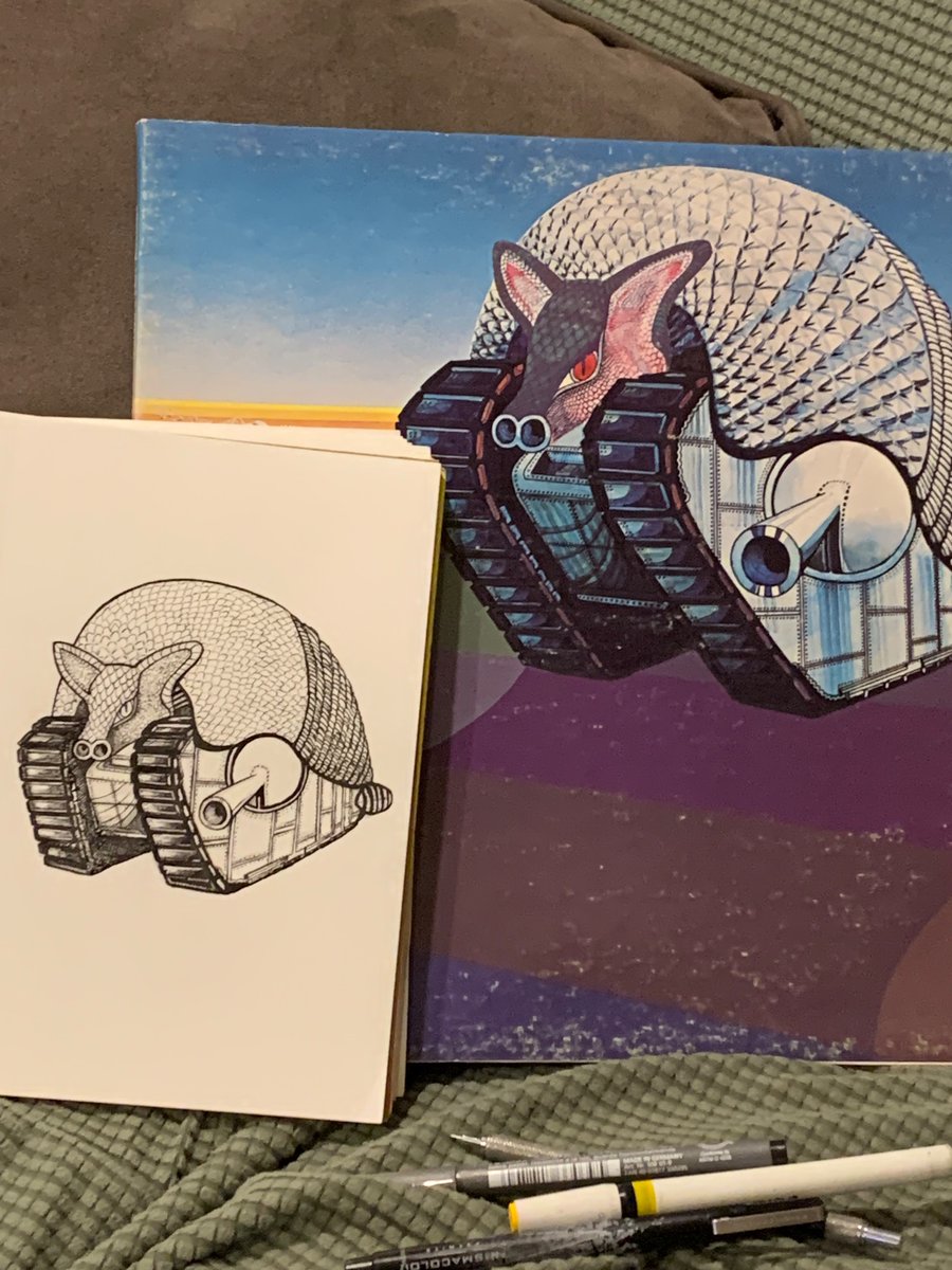 Sketchbook drawing of Tarkus, the character on the cover of the same named album by Emerson, Lake, &amp; Palmer. Tarkus was painted &amp; created by William Neal. 5.5”x8.5”, pen and ink. Flip through for process &amp; the original cover. ELP Forever!