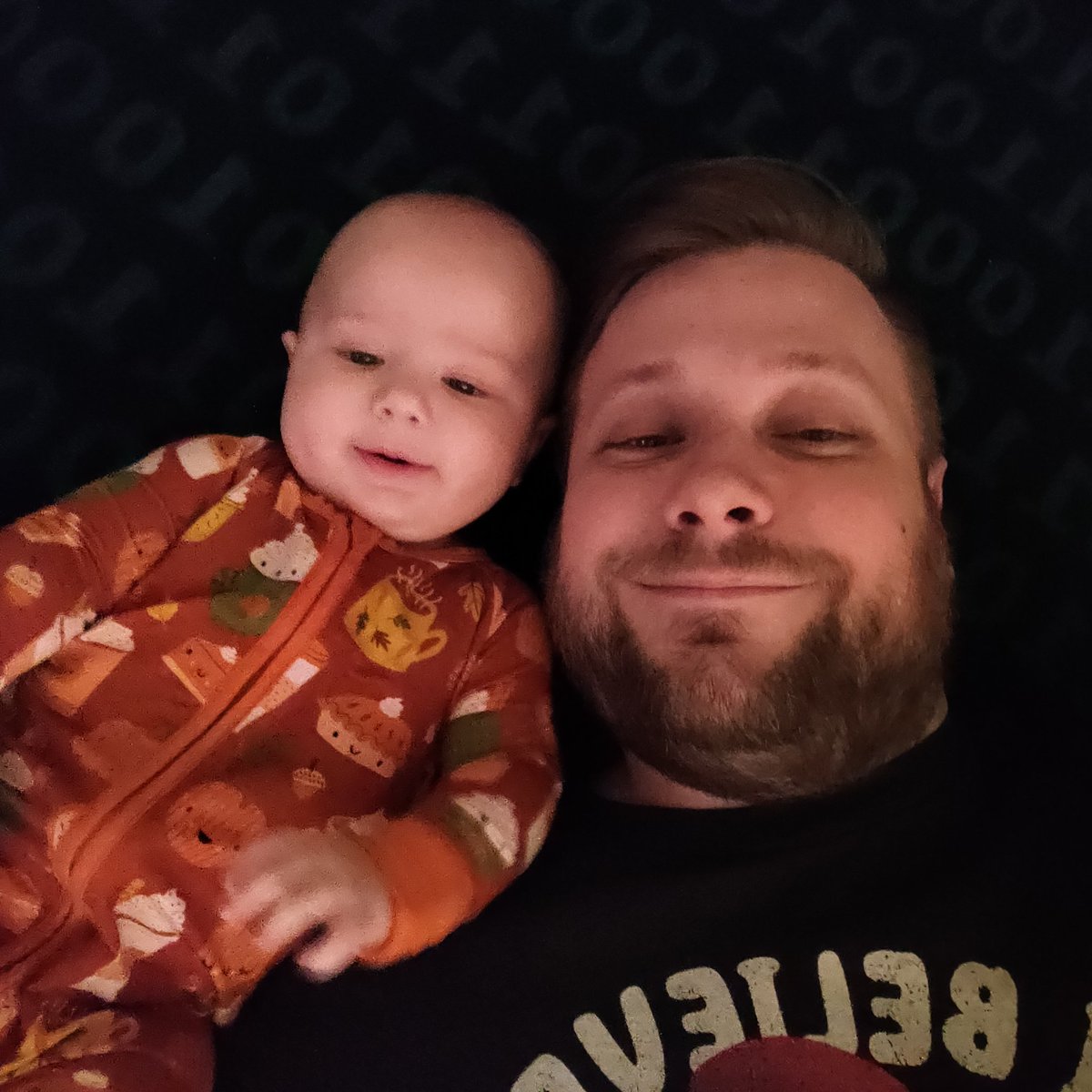 Little dude is rolling now, so I grabbed a quick pic of us before he went belly down.