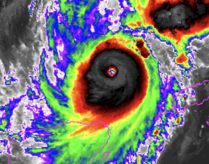 JustinToCode's tweet photo. 👀💀 Did anyone else notice the Face that just appeared on the GOES imaging for Milton? GIF in comments #HurricaneMilton https://t.co/6LAuHLdSZN