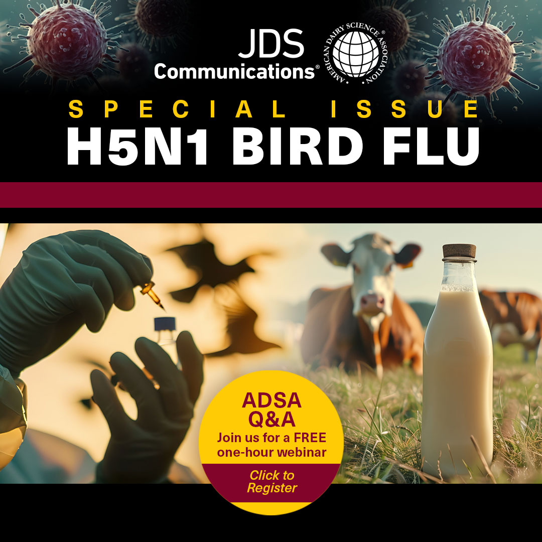 Out now! #JDSCommunications has its first-ever #specialissue on a hot topic: highly pathogenic avian influenza #H5N1 in #dairycattle:

📰 Read the issue: ow.ly/jVm250THqBU 
📋 Register for a free, one-hour Q&amp;A webinar on October 16 with the authors: ow.ly/16aE50THqBT