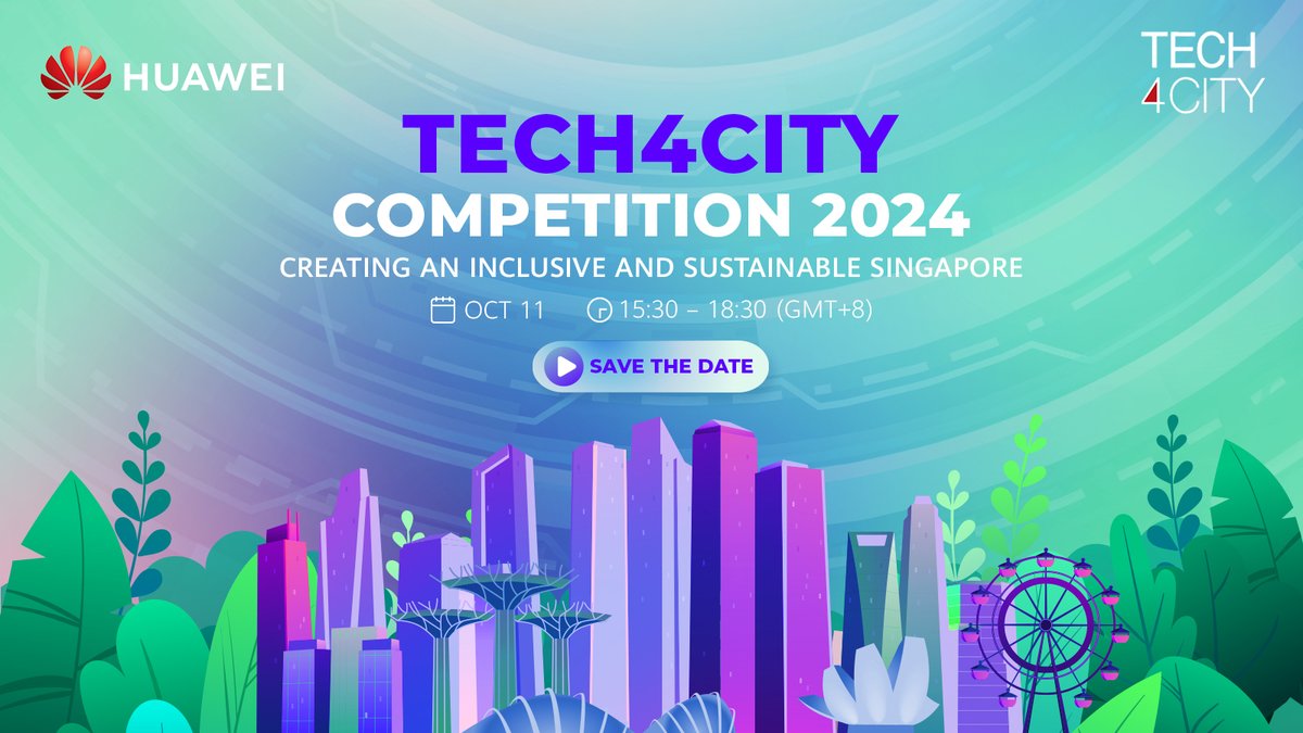 Huawei's tweet photo. How can AI help build a more inclusive and sustainable Singapore? Join us at the #TECH4CITY Competition 2024 Finals on Oct 11, 3:30 PM – 6:30 PM (GMT+8), and discover how young innovators are using AI for Inclusivity and AI for Sustainability to create impactful solutions. Let’s support the next generation of leaders as they showcase their groundbreaking ideas to shape a better future! #BetterTogether #Huawei
Find out more: https://t.co/nyH9tD4nEa
Stay tuned for the livestream: https://t.co/Bs6qlMbbKF