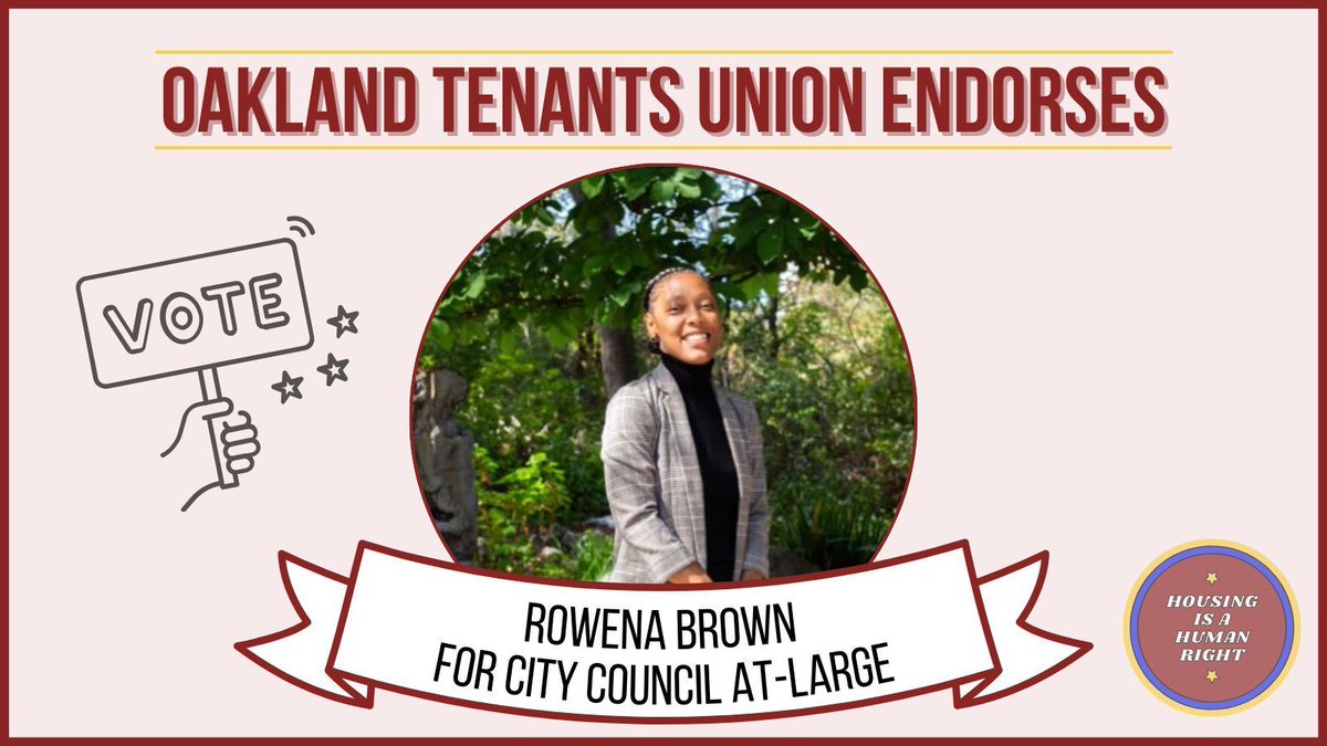 OTU proudly endorses <a href="/Liveundefined/">Rowena Brown</a> for City Council! As a tenant, Rowena will fight for housing to be a human right by expanding tenant protections and affordable housing. Rowena is the best choice to represent us. Learn more and get involved at rowenaforoakland.com.