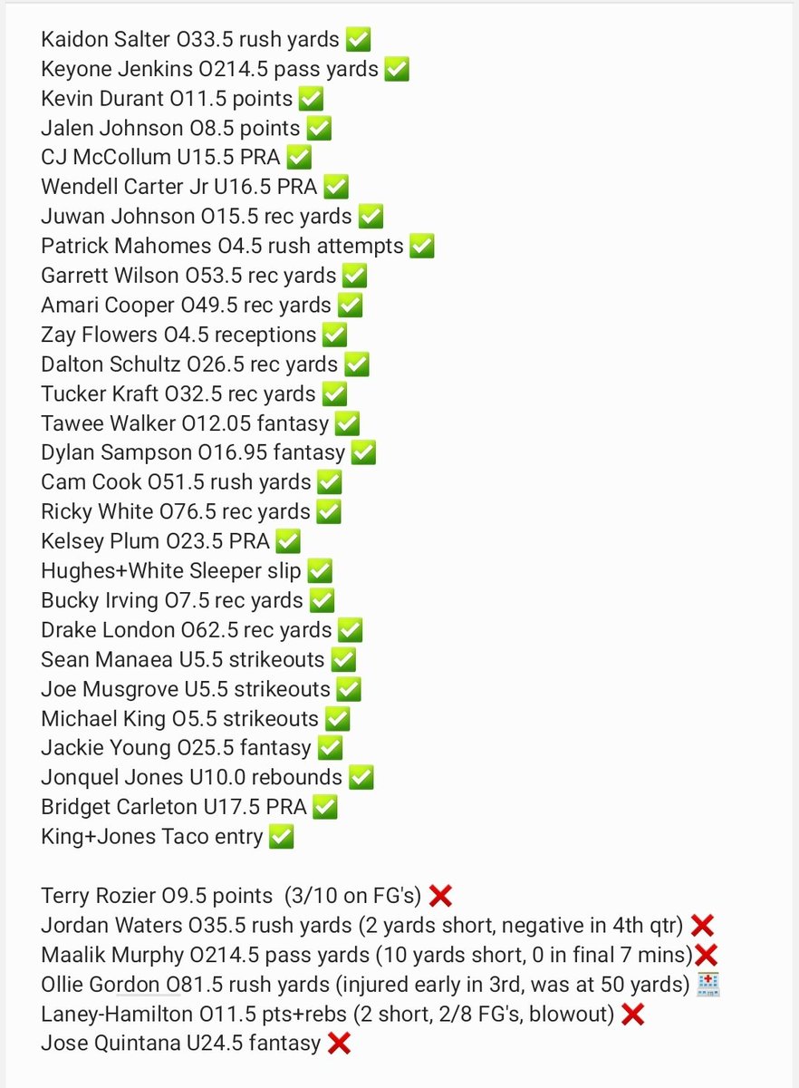 Matthewp07's tweet image. LIKE/RT this post and DM me "FREE", I'll send you a free trial to join my Dubclub 
🔥INSANE 13-1 RUN, 28-6 in October ⬇️

Kaidon Salter O33.5 rush yards ✅
Keyone Jenkins O214.5 pass yards ✅
Kevin Durant O11.5 points ✅
Jalen Johnson O8.5 points ✅
CJ McCollum U15.5 PRA ✅…