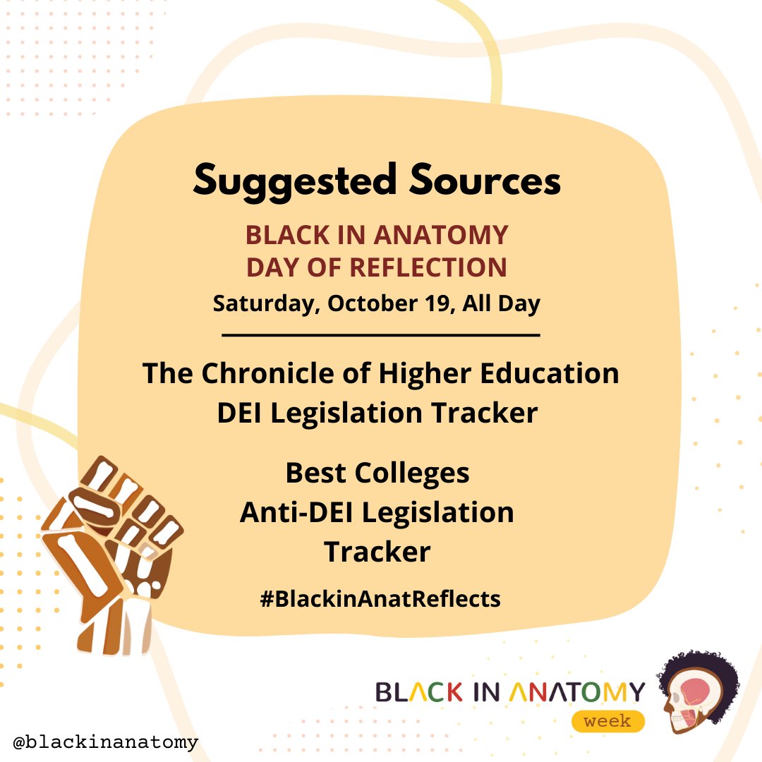 We close #BlackinAnatWeek with a Day of Reflection on Oct 19. 

We encourage our members and community to educate themselves about anti-diversity, equity, and inclusion legislation or initiatives in your state, region, or country. 

Be informed and Vote!
#BlackinAnatRefelcts