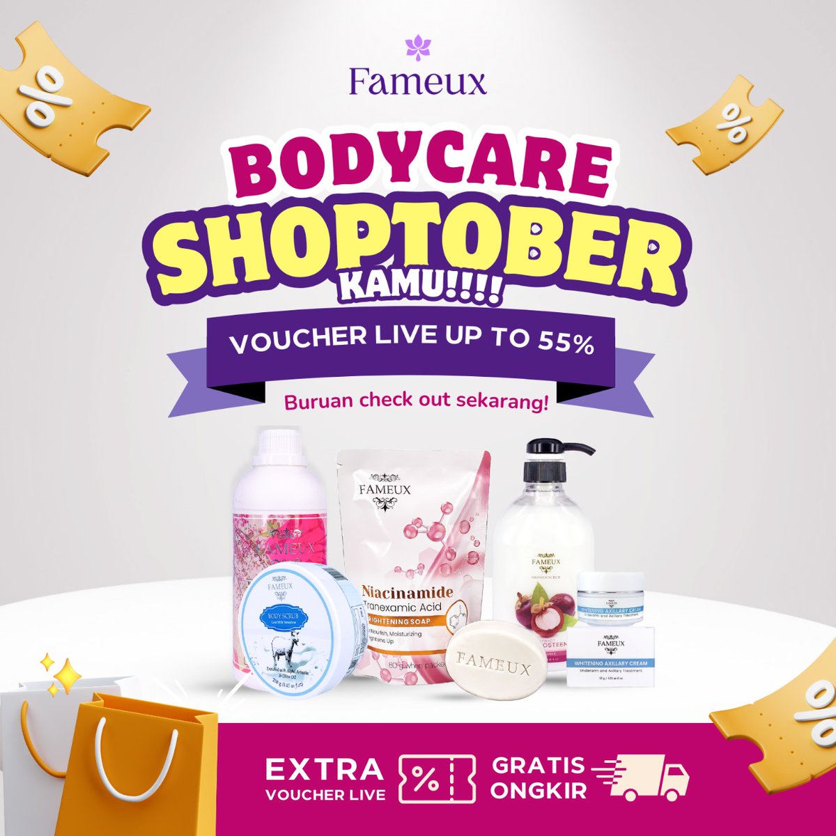 fameuxID's tweet image. ⚡ PROMO SHOPTOBER SPESIAL 10.10 ⚡

VOUCHER BELANJA UP TO 55% 😍🛍️

ALL PRODUCT FAMEUX SKINCARE 

BESOK BANGET ‼️ CUMA DI LIVE TIKTOK fameux(.)id

CATET BESTIE, JANGAN SAMPE KEABISAN PROMONYAAA!!! 🏃🏻‍♀️

#racuninskincare #promo1010 #sale1010 #promoguncang1010 #puncakpromo1010