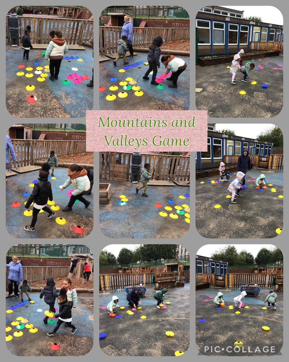 W/E 4.10.24: To develop our movement and handling skills the #Nursery children have been learning a game called Mountains &amp; Valleys. They have to run around and turn over as many markers as they can, more than the other team. Lots of fun!