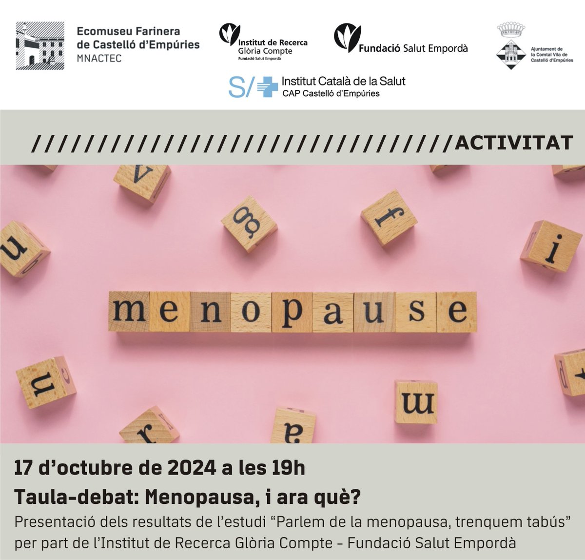 Aj Castelló d’Empúries (@castello_emp) on Twitter photo La taula-debat: Menopausa i ara què? d’aquest 1️⃣7️⃣ d’octubre avança el tema del cicle de cures de l’any 2025 a l’Ecomuseu Farinera. Es presentaran resultats d'un estudi amb <a href="/HospiFigueres/">Fundació Salut Empordà</a> . 👉tuit.cat/3f6d4
#ecomuseufarinera #castellodempuries #empuriabrava #menopausa La taula-debat: Menopausa i ara què? d’aquest 1️⃣7️⃣ d’octubre avança el tema del cicle de cures de l’any 2025 a l’Ecomuseu Farinera. Es presentaran resultats d'un estudi amb <a href="/HospiFigueres/">Fundació Salut Empordà</a> . 👉tuit.cat/3f6d4
#ecomuseufarinera #castellodempuries #empuriabrava #menopausa