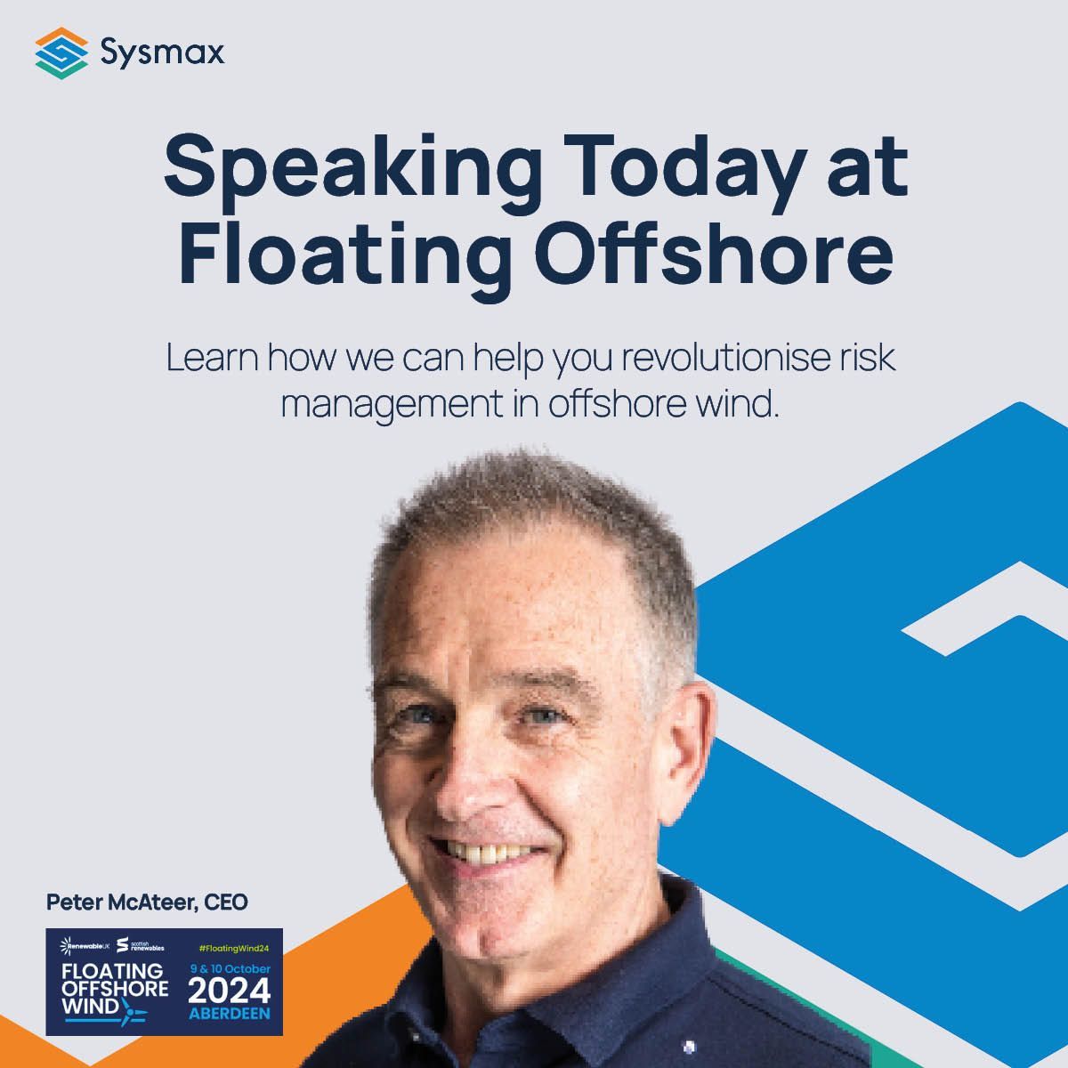 Reminder! Join our CEO Peter McAteer at 1:15 PM today at <a href="/RenewableUK/">RenewableUK</a>'s Floating Offshore Wind for a session on Revolutionising Risk Management. DM on LinkedIn to connect! buff.ly/3Jhzr6E #FloatingWind24 #RiskManagement