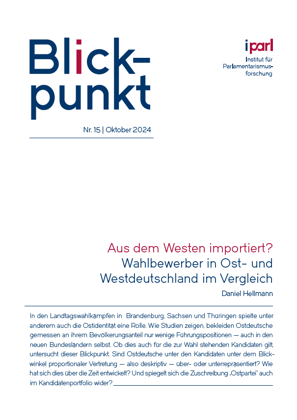 Sind Ostdeutsche unter den Wahlbewerbern in der Minderheit? Antworten auf diese und weitere Fragen hat <a href="/Halle_Hellmann/">Daniel Hellmann</a> im neuesten IParl-Blickpunkt mit Daten des #CandiData-Projekts herausgearbeitet. Hier gehts zur Studie: iparl.de/de/ver%C3%B6ff…