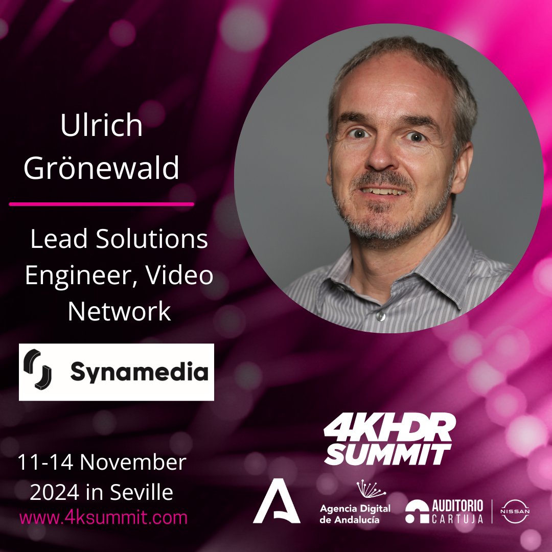 🎙️ 𝐒𝐩𝐞𝐚𝐤𝐞𝐫:  Ulrich Grönewald, Lead Solutions Engineer, Video Network at <a href="/SynamediaVideo/">Synamedia</a>.

🗣️ He has been involved in the deployment of many large-scale OTT and DVB solutions in Europe.

#4KHDRSummit