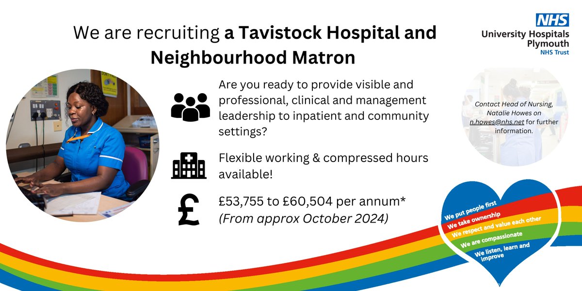 UHP Derriford Recruitment (@derrifordjobs) on Twitter photo <a href="/UHP_NHS/">University Hospitals Plymouth NHS Trust</a> are recruiting a Tavistock and Neighbourhood Matron. Click the link below for more information, and contact <a href="/howes_nat/">Nat Howes</a> for an informal chat if you're interested.
๐jobs.nhs.uk/candidate/jobaโฆ
<a href="/UhpCommHosp/">UHP Community Hospitals</a> <a href="/UHP_NHS/">University Hospitals Plymouth NHS Trust</a> are recruiting a Tavistock and Neighbourhood Matron. Click the link below for more information, and contact <a href="/howes_nat/">Nat Howes</a> for an informal chat if you're interested.
๐jobs.nhs.uk/candidate/jobaโฆ
<a href="/UhpCommHosp/">UHP Community Hospitals</a>