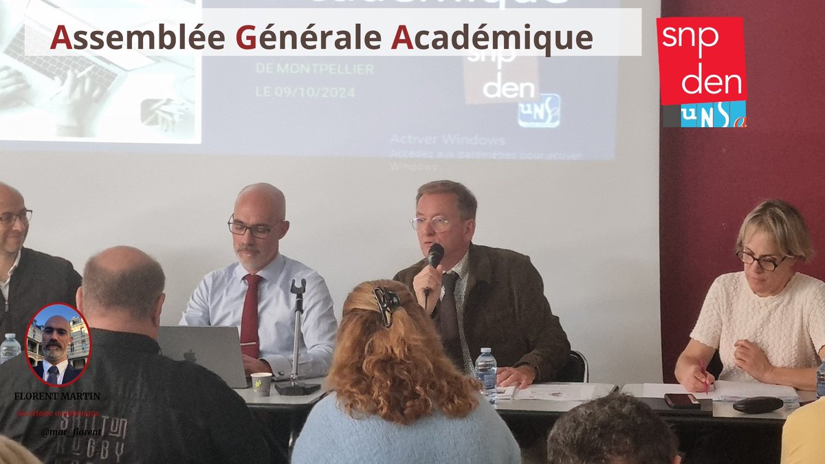 L'AGA  <a href="/SnpdenMTP/">SNPDEN Montpellier</a> c est aussi la participation du secrétaire national <a href="/OBEAUFRERE/">Olivier BEAUFRERE</a> qui apporte aux adhérents  des précisions sur les différents combats au niveau national. <a href="/snpden/">SNPDEN-UNSA</a>  <a href="/BrunoBobkiewicz/">BOBKIEWICZ</a>