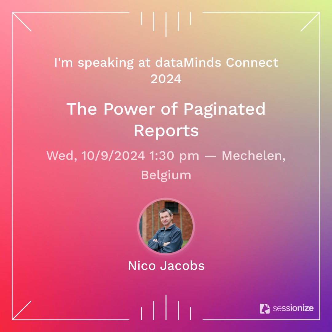 SqlWaldorf's tweet photo. See the power of Power BI Paginated reports at #DatamindsConnect, right after lunch in the auditorium
✅Dynamic visual size (extending multiple pages)
✅Export to Word, Excel, PDF, ...
✅Combine multiple semantical models in 1 report
✅Advanced small multiples
@Datamindsbe @u2u https://t.co/TfgChXk6kC