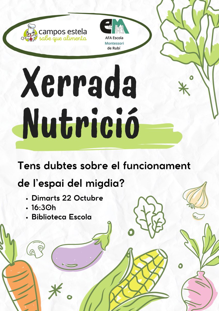 afamontessori's tweet photo. 📢 Xerrada de Nutrició 🍎
El proper dimarts 22 d'octubre a les 16:30h, us esperem a la biblioteca de l'Escola per a una xerrada sobre nutrició infantil. 🌱
💬 A més, aprofitarem per resoldre tots els dubtes que tingueu sobre el servei de menjador escolar.

No us ho perdeu! 🎯 https://t.co/bS63LE89bO