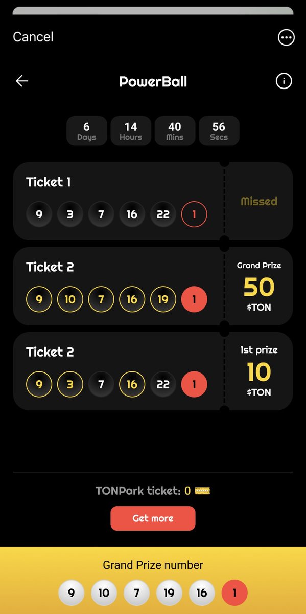 NEW SPECIAL GAME ALERT: POWER BALL! 🎉

Get yall PowerBall for just 1 TONPark ticket! 🎟️ 
The game’s simple: there are 5 normal balls and one Power Ball in the Winning Number. The more you match, the baaa-bigger the prize! 🐐💰

🌟 PRIZES UP FOR GRABS:

- 5 White + 1 Red balls