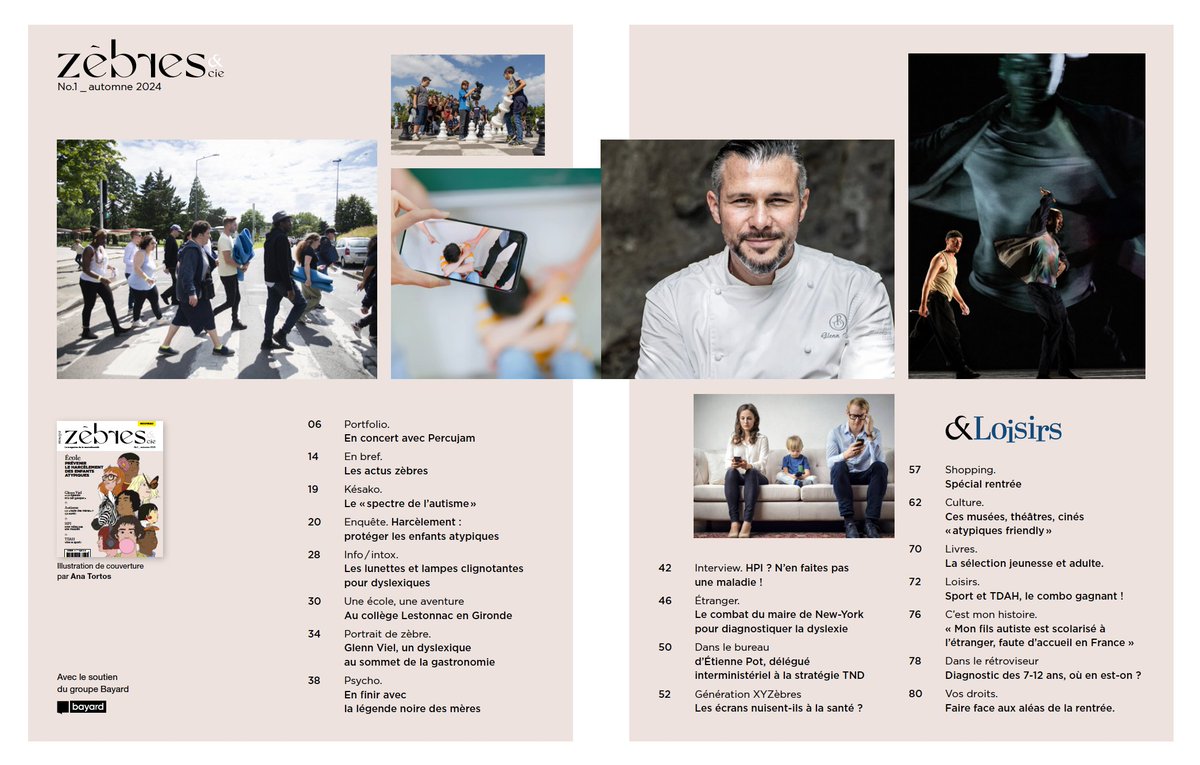 Zèbres Media (@zebresmedia) on Twitter photo A la veille de la sortie de Zèbres&cie le magazine de la #neurodiversité, on partage le sommaire pour vous ouvrir l'appétit! Un portrait du chef #GlennViel, une ITW du Pr Delorme ou d' <a href="/OliviaMooreTwee/">Olivia Moore</a> , une enquête sur le #harcèlement des enfants #neuroatypiques. A vos kiosques! A la veille de la sortie de Zèbres&cie le magazine de la #neurodiversité, on partage le sommaire pour vous ouvrir l'appétit! Un portrait du chef #GlennViel, une ITW du Pr Delorme ou d' <a href="/OliviaMooreTwee/">Olivia Moore</a> , une enquête sur le #harcèlement des enfants #neuroatypiques. A vos kiosques!