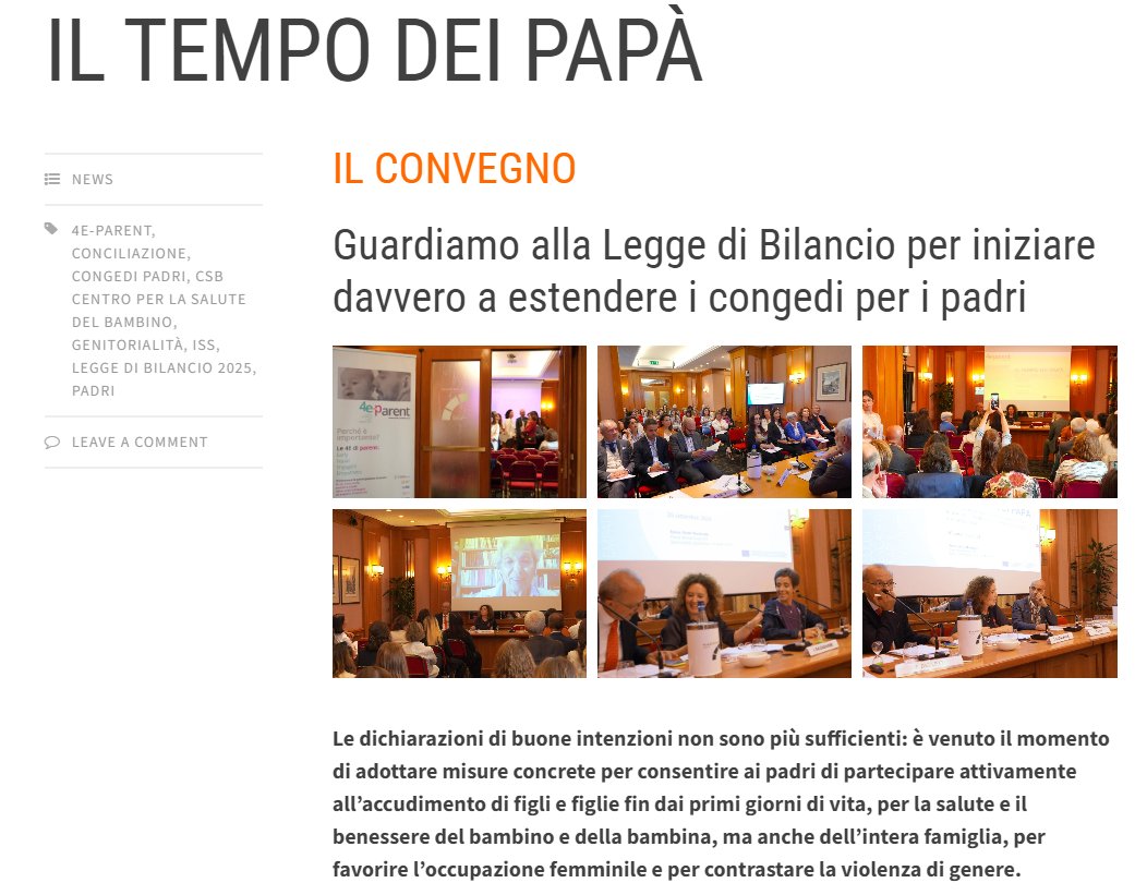 Alleanza partecipa al Convegno del progetto europeo 4e-Parent IL TEMPO DEI PAPÀ e sostiene la piattaforma di proposte per estendere i congedi per i padri e altre misure di conciliazione.
LEGGI TUTTO: alleanzainfanzia.it/il-tempo-dei-p…
4e-parentproject.eu