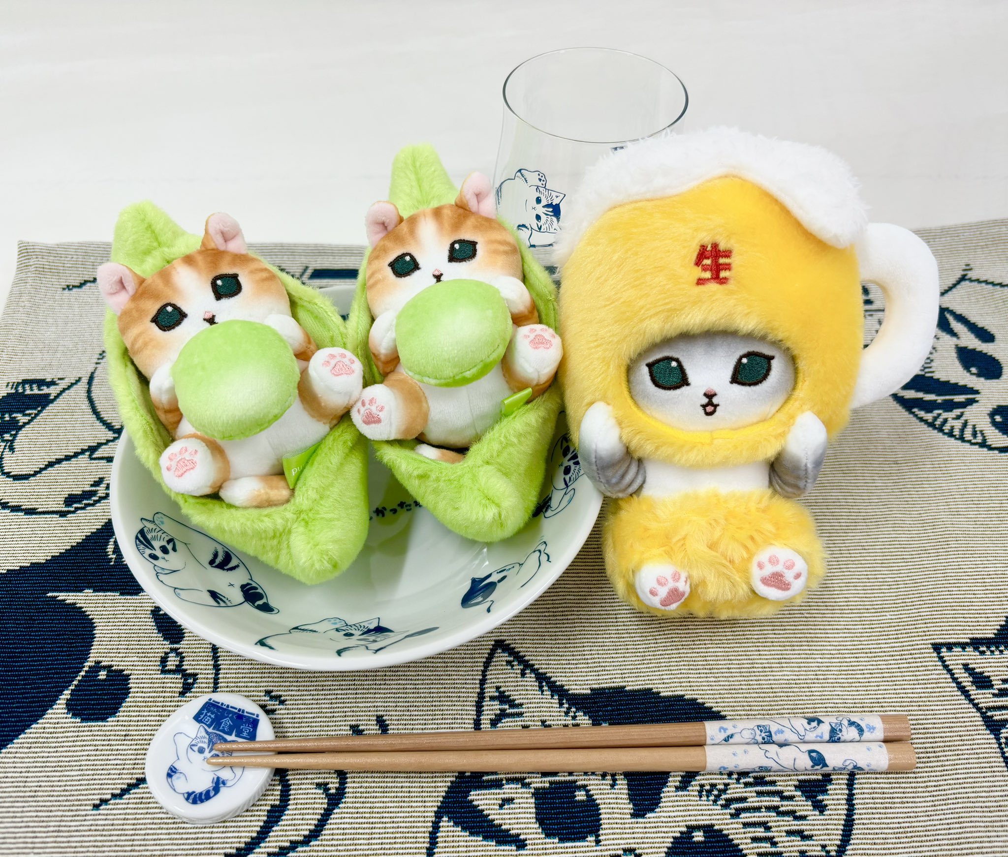 モフサンド mofusand ビールにゃん 枝豆にゃん マスコット 2点 mofusand にゃんこのちびころぬいぐるみ(ぶちにゃん) | mofusand