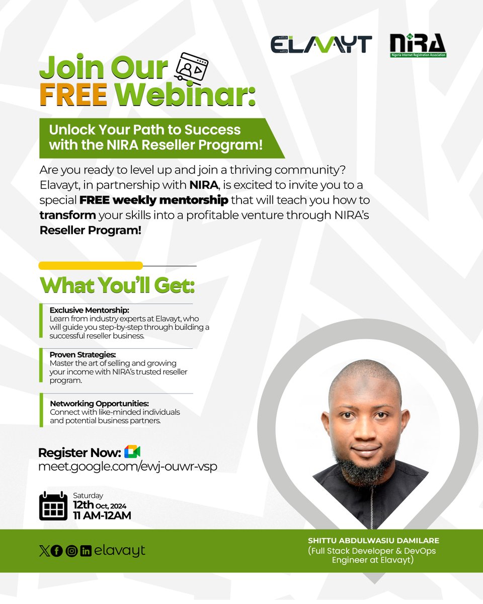elavayt's tweet photo. Join @elavayt's Full Stack Developer/DevOps Engineer, Mr Abdulwasiu, as he reveals a roadmap to success in the ever-evolving tech landscape with the @niraworks Reseller Program
Ambition alone isn’t enough without a strong driving force, achieving success can be challenging. https://t.co/KjZMYCQceL